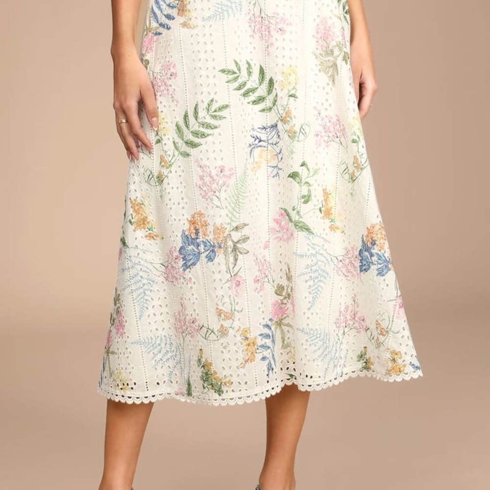 Lulu's Floral White Midi Skirt and Top - Picture 4 of 11